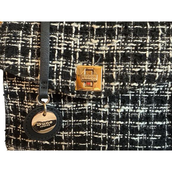 Dune London Purse Top Handle Crossbody Black White Tweed Plaid Gold Bag Charm - Picture 3 of 16